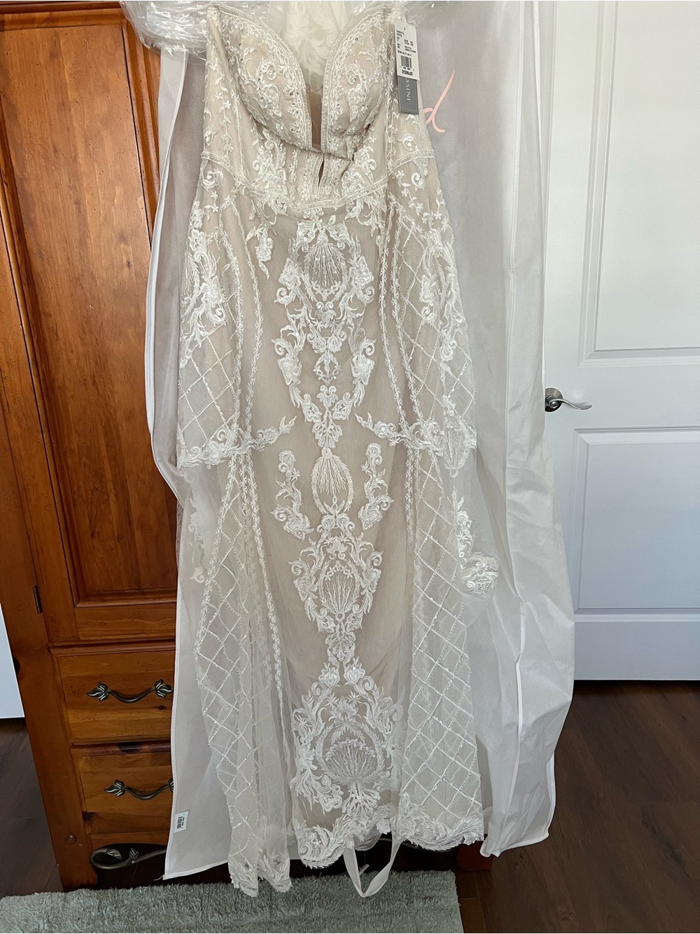 Oleg Cassini Ivory and Nude Lace-Overlay Wedding Dress